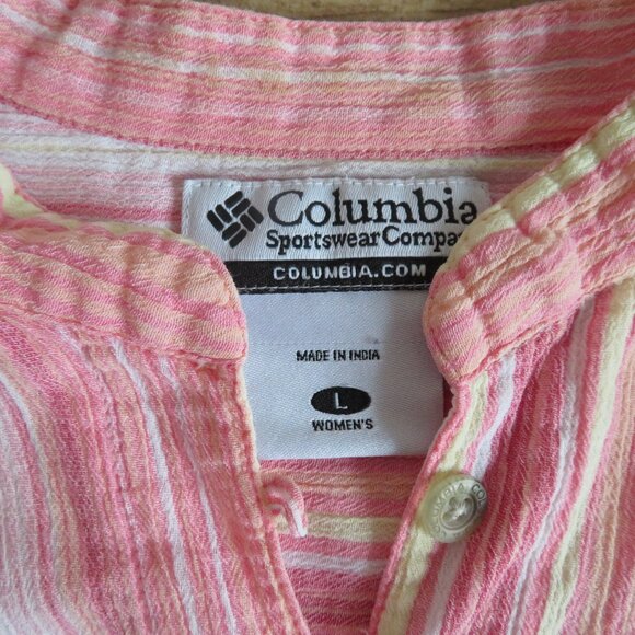 Columbia Sportswear Pink Striped Gauzy Cotton Top 3/4 Sleeve Women's L - Picture 3 of 8
